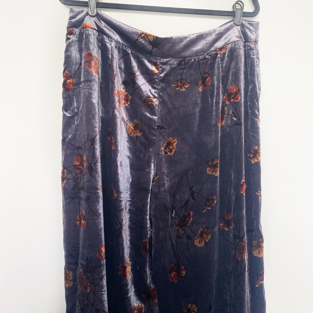 Anthropologie ett:twa Jessie Velvet Floral Wide Leg Pants Gray Sz Large Boho - Picture 7 of 13